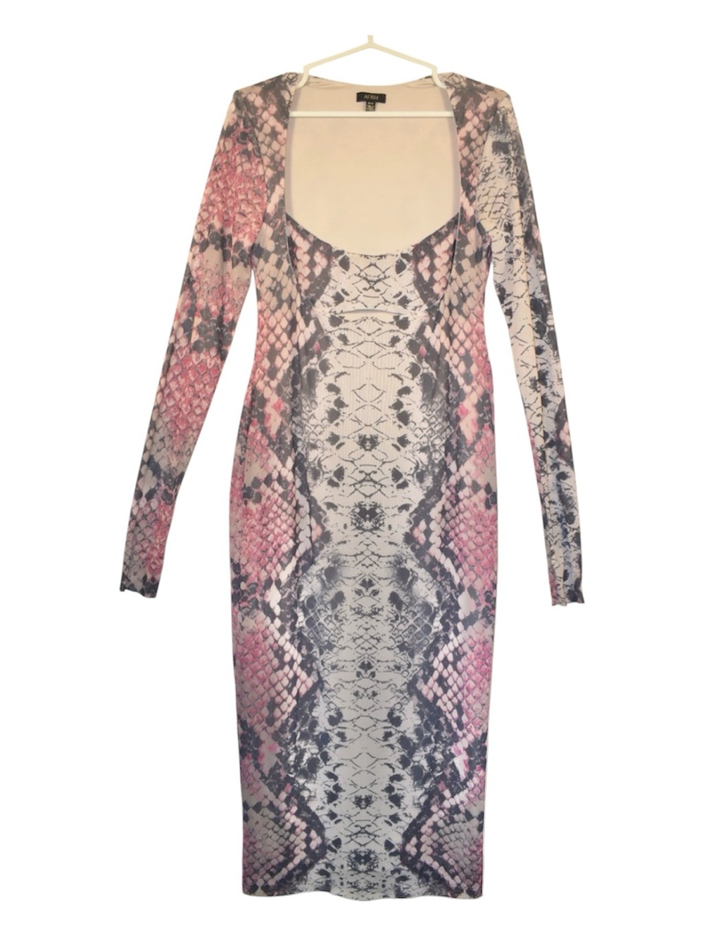 AFRM Pink & Gray Snake-Print Long Sleeve Bodycon Dress